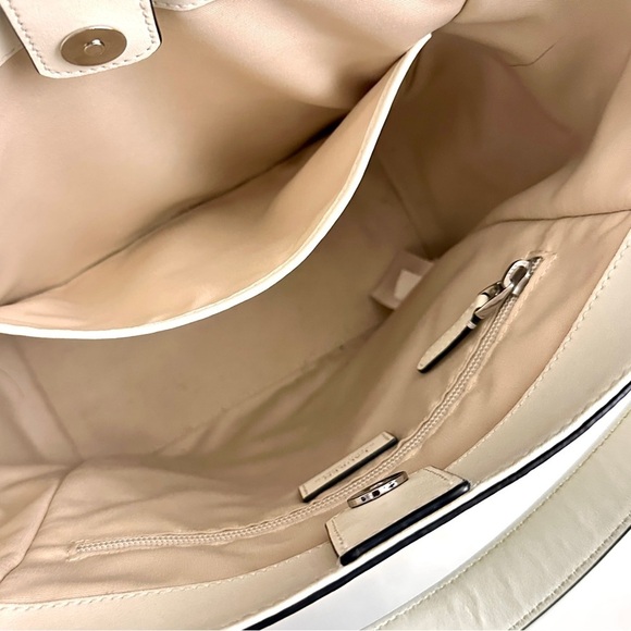 Lauren Ralph Lauren Adley Leather Shoulder Bag Floral White with Black Embossed - Picture 7 of 9